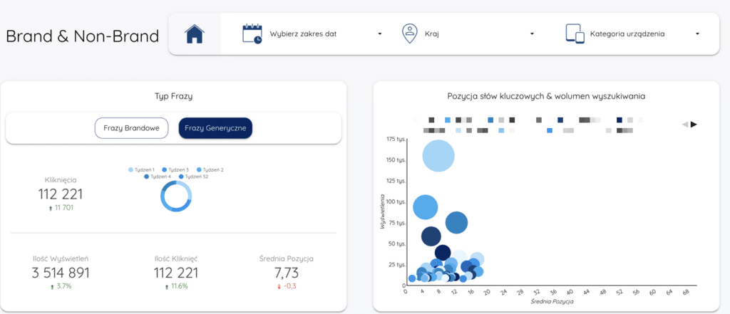 Raport SEO porównujący słowa kluczowe brandowe i niebrandowe