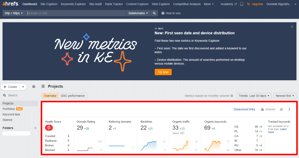 Ahrefs – analiza własnej witryny bez konieczności przedłużania subskrypcji.