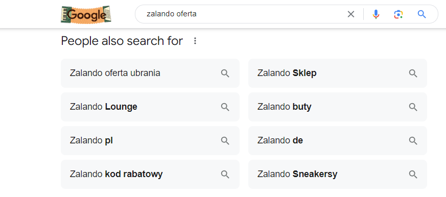 Analiza podobnych wyszukiwań dla Zalando.