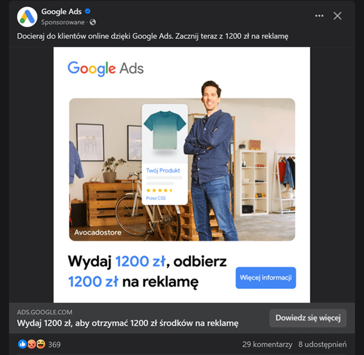 przykład reklamy na facebooku