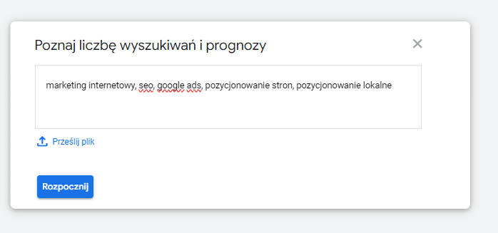 raport poznaj liczbę wyszukiwań i prognozy