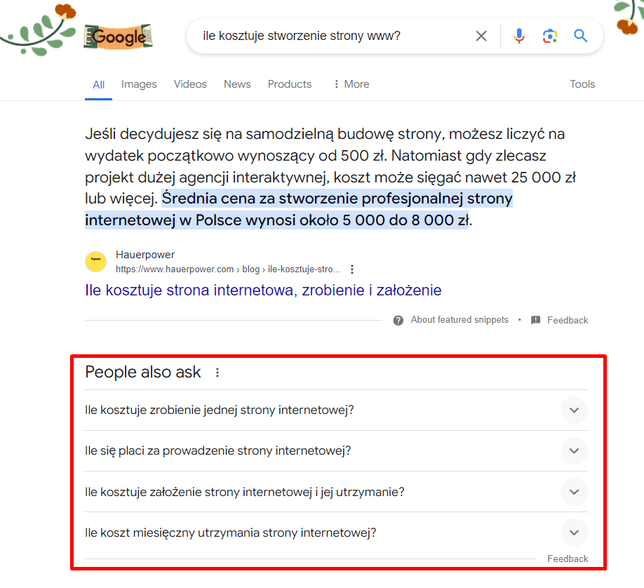 Typowe pytania zadawane przez użytkowników w Google.