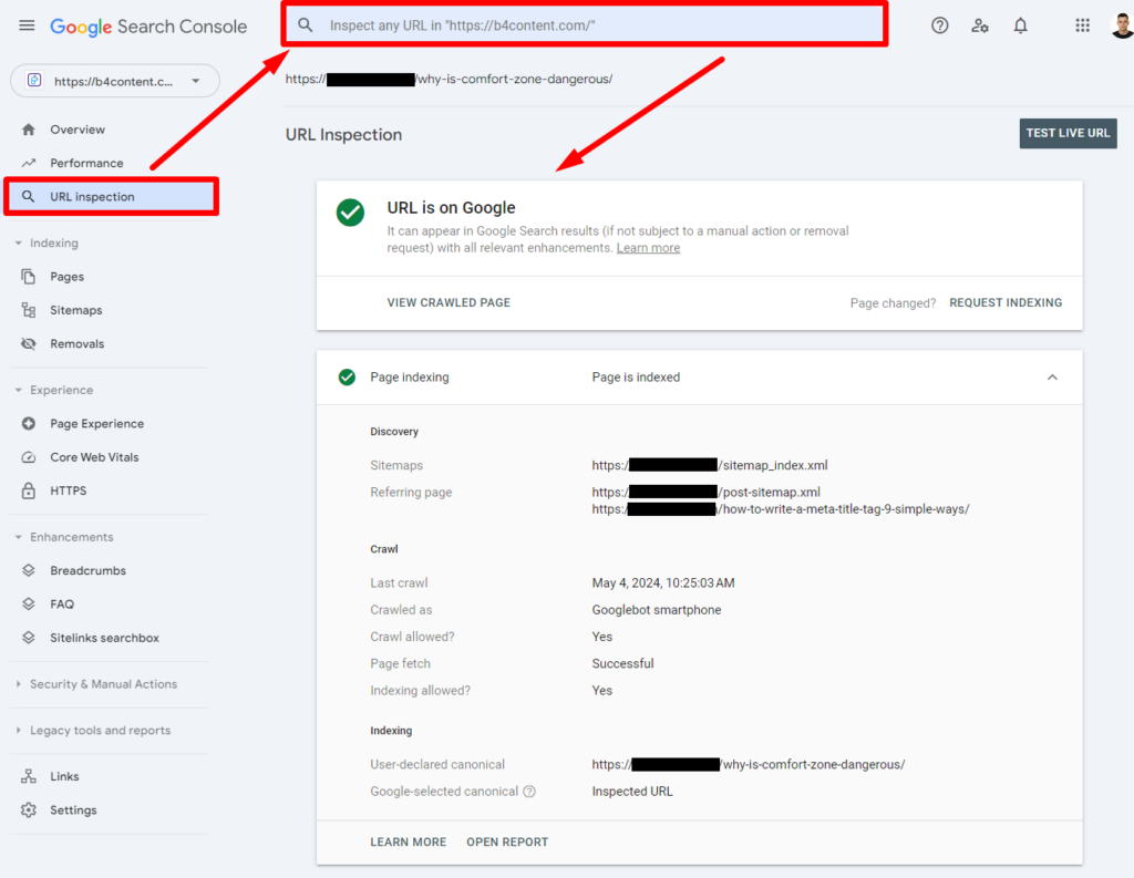 Wysyłanie prośby o indeksowanie GSC.