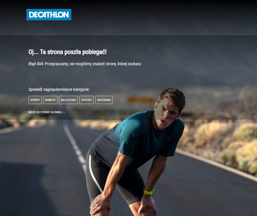 Błąd 404 w serwisie Decathlon.