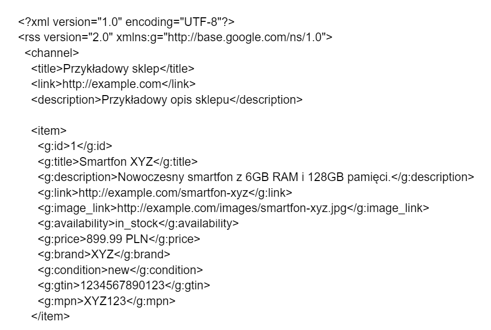 fragment przykładowego feedu produktowego