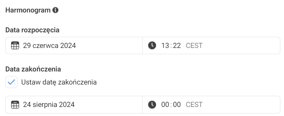 harmonogram Facebook Ads