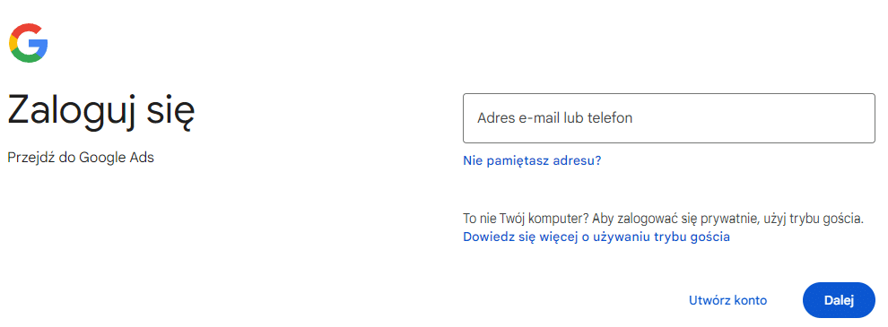 logowanie konto google ads