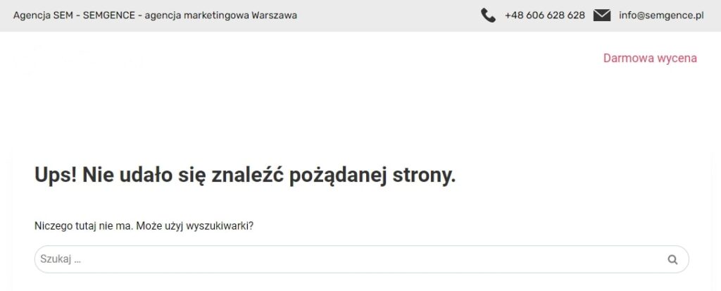Przedstawienie błędu 404 (not found) w wykonaniu naszej agencji.