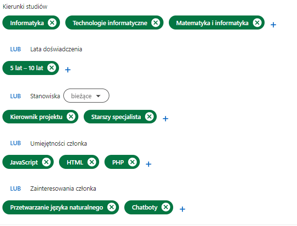 przykład możliwości w zakresie targetowania na linkedin