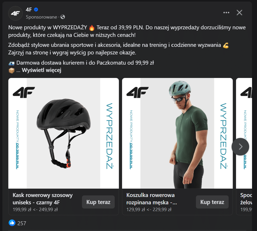 przykład reklamy w formie karuzeli na Facebooku