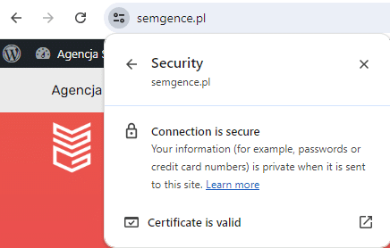 Ikonka Tune SSL w Google Chrome.