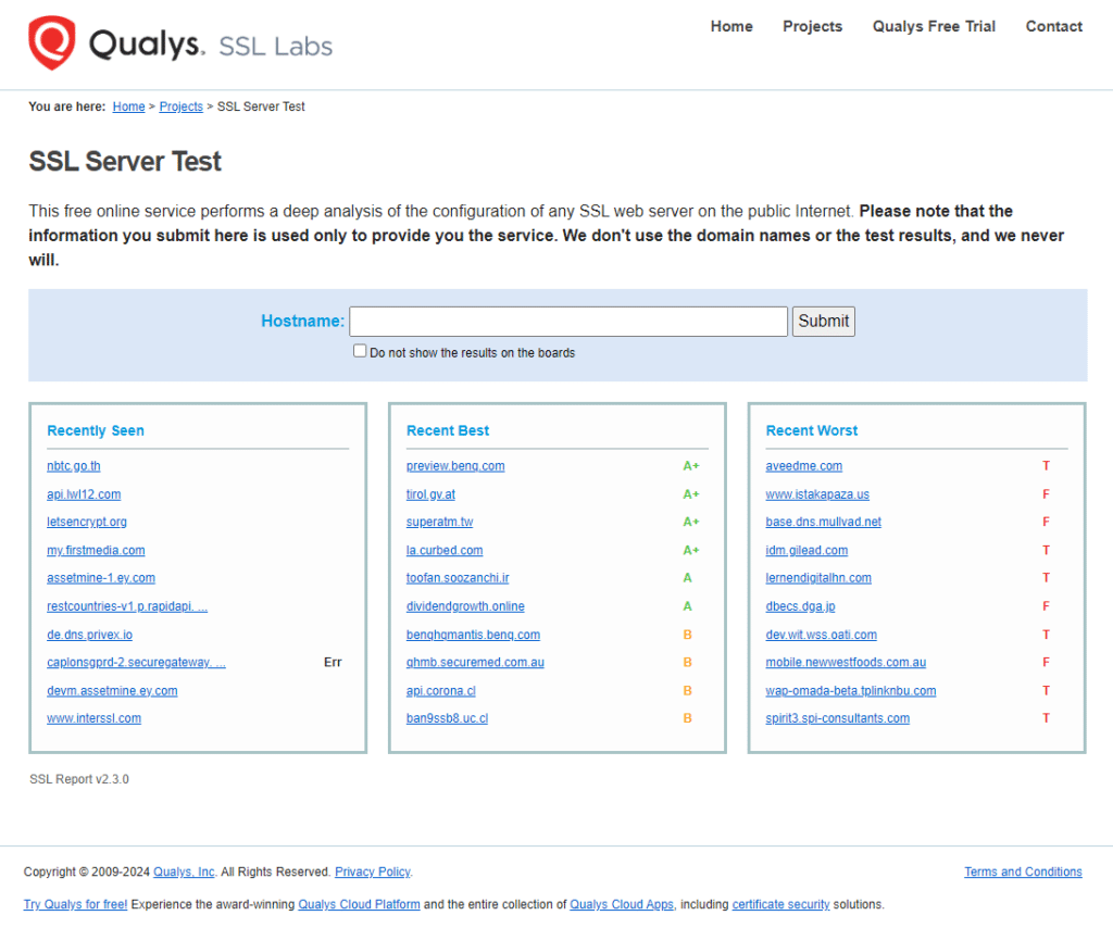 Interfejs Qualys Lab.