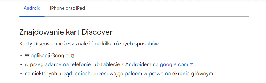 Dodatkowa instrukcja dotycząca zarządzania kartami Discover na Androidzie.
