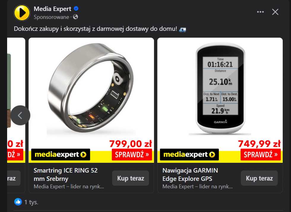 przykład reklamy typu karuzela