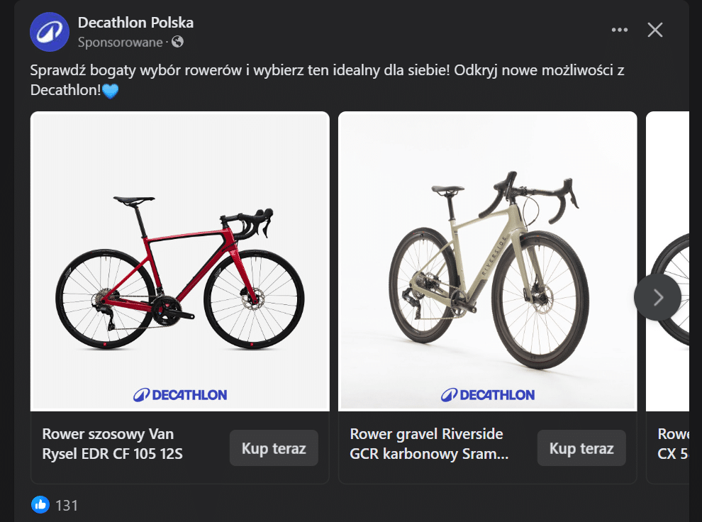 przykładowa reklama na facebooku