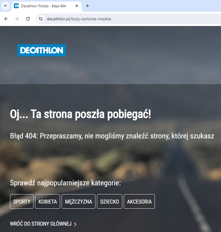 Przykładowy błąd 404.