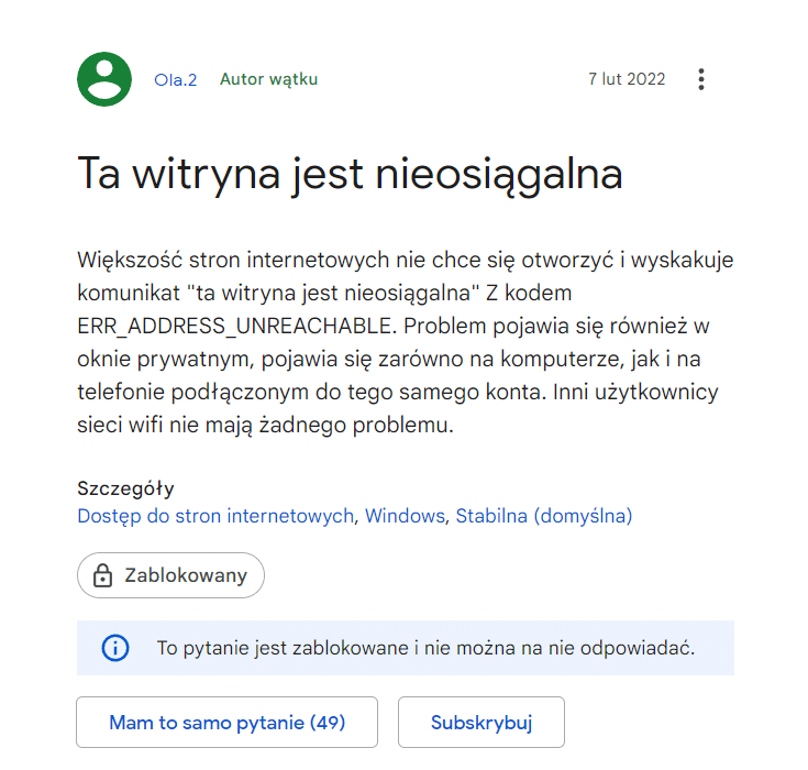 Pytanie użytkownika do Google.