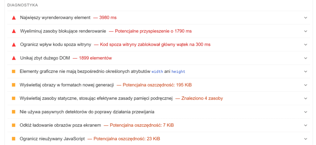 wskazówki pagespeed insights