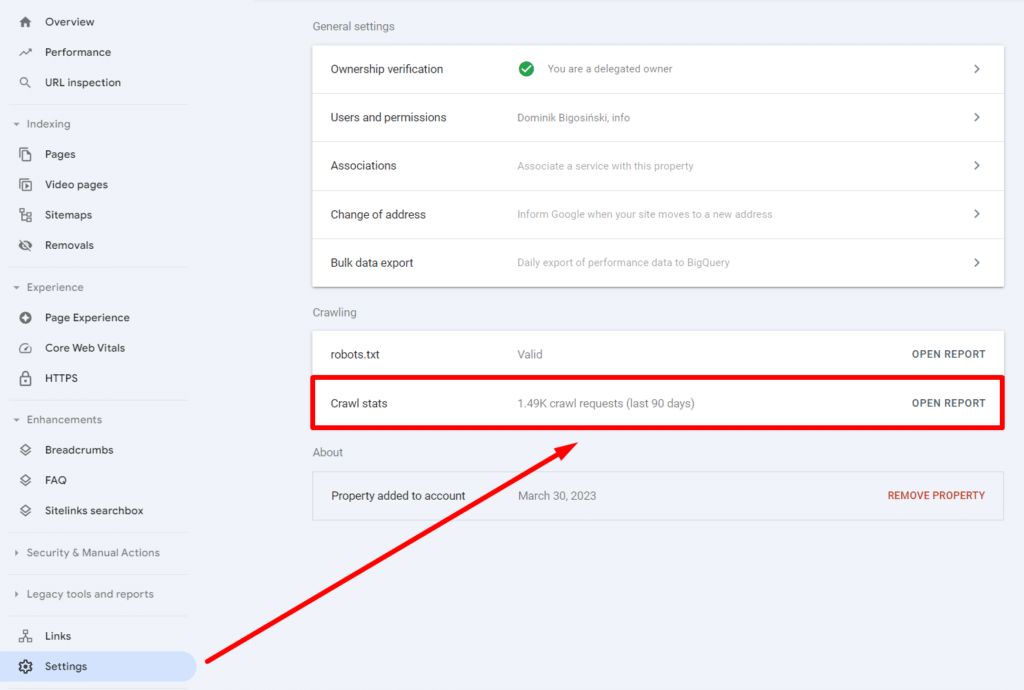 Analiza statystyk indeksowania w celu sprawdzenia crawl budgetu.