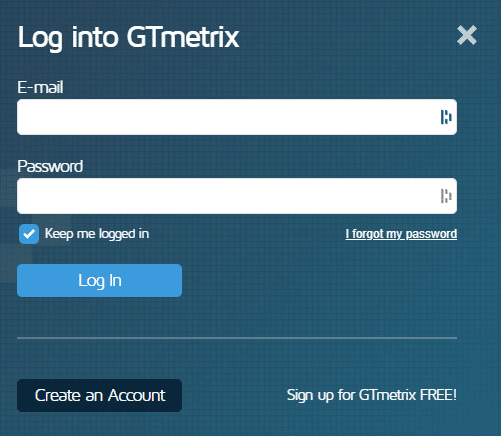 Logowanie do GTMetrix.