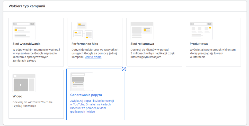 wybór typu kampanii generowanie popytu