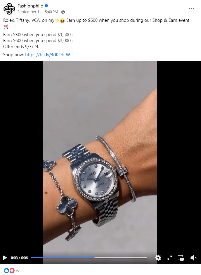 Atrakcyjna promocja sklepu Fashionphile z przekierowaniem do sklepu WWW.