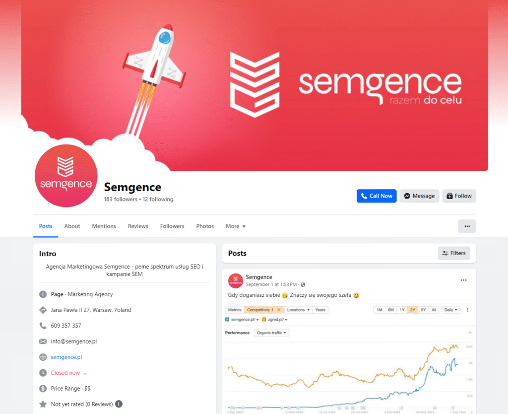 Atrakcyjna strona na Facebooku.