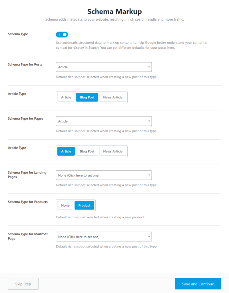 Uniwersalne ustawienia Schema Markup.