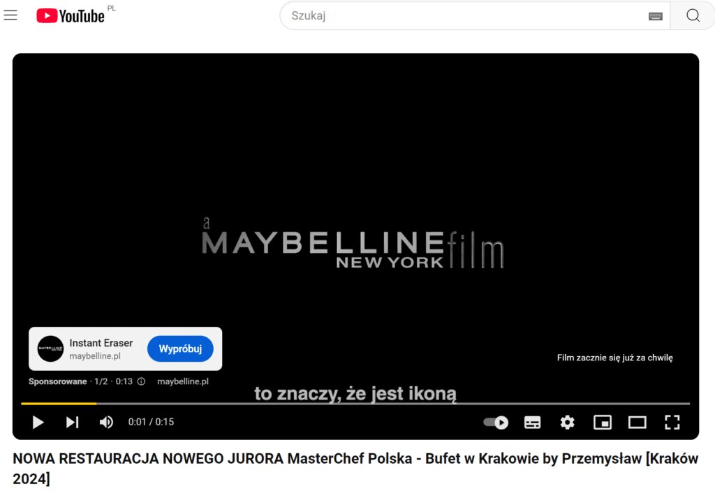 przykład reklamy In-Stream, której nie możesz pominąć