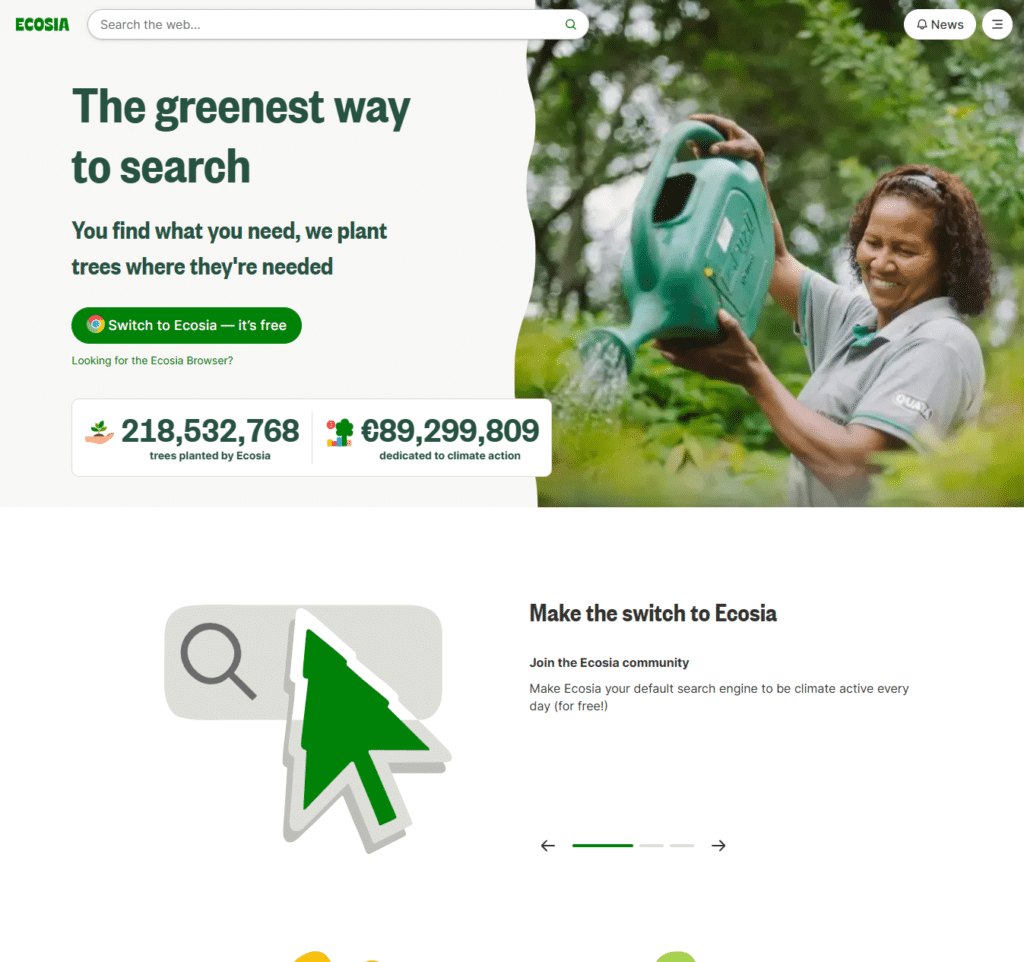 12. Ecosia – ekologiczne poszukiwania z drzewami