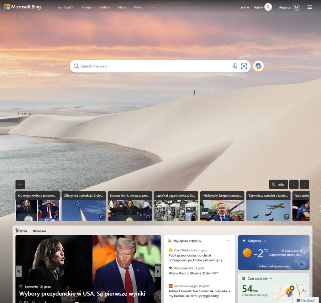 2. Bing (4,1%) – wyszukiwarka od Microsoftu z ChatemGPT