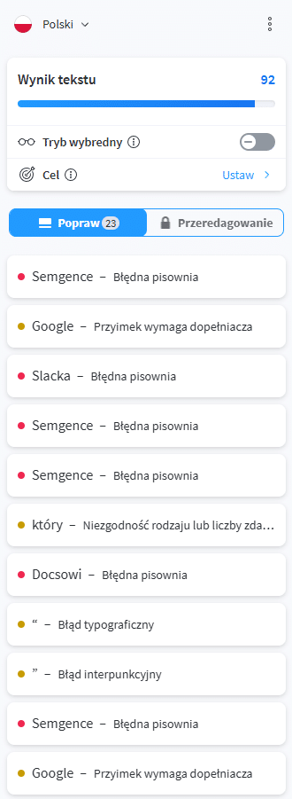 Rekomendacje LanguageTool.