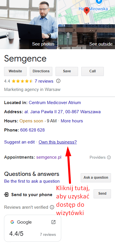 Uzyskiwanie dostępu do wizytówki Google.