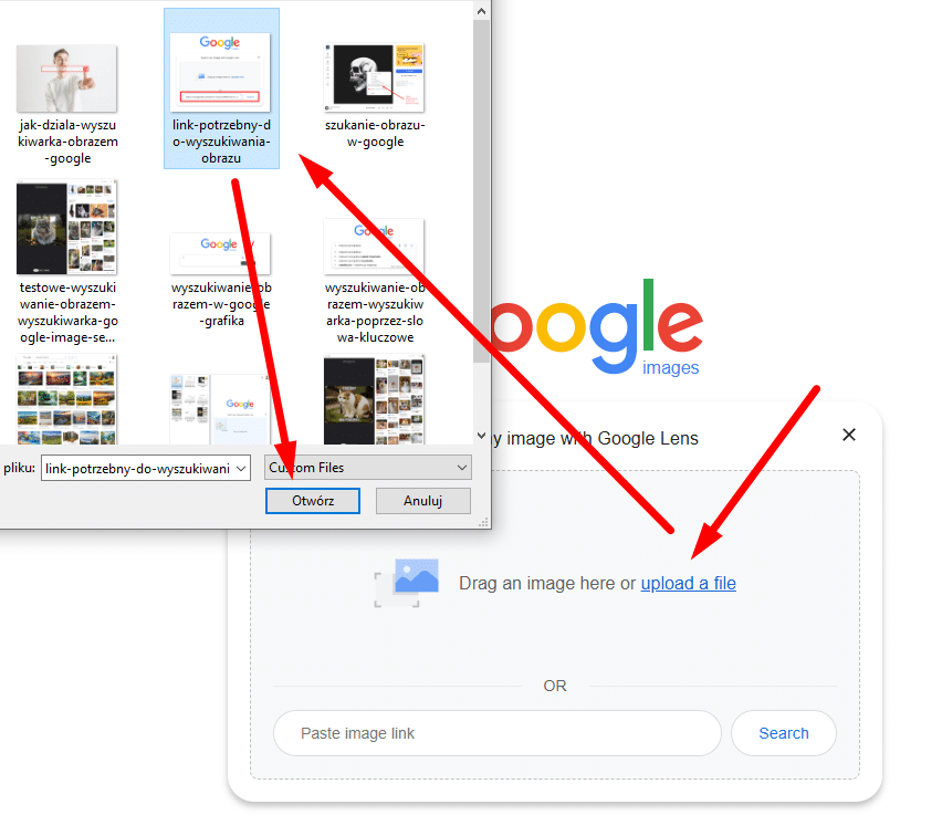 Wgranie pliku do Google Grafika bezpośrednio z komputera.