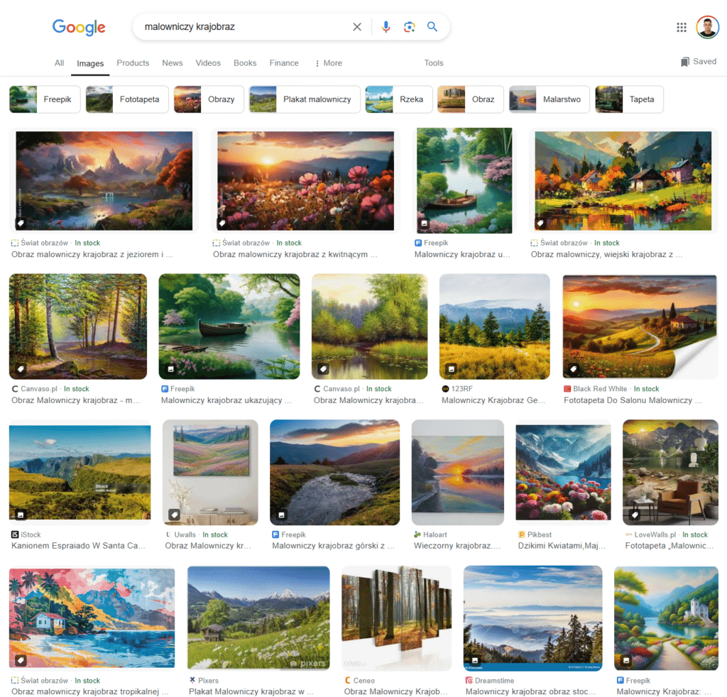 Wyszukiwarka obrazów Google na desktopie.