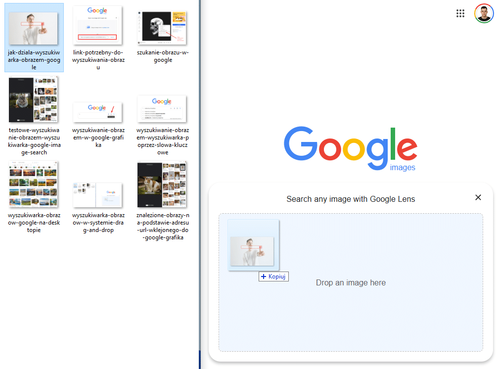 Wyszukiwarka obrazów w systemie "drag-and-drop".