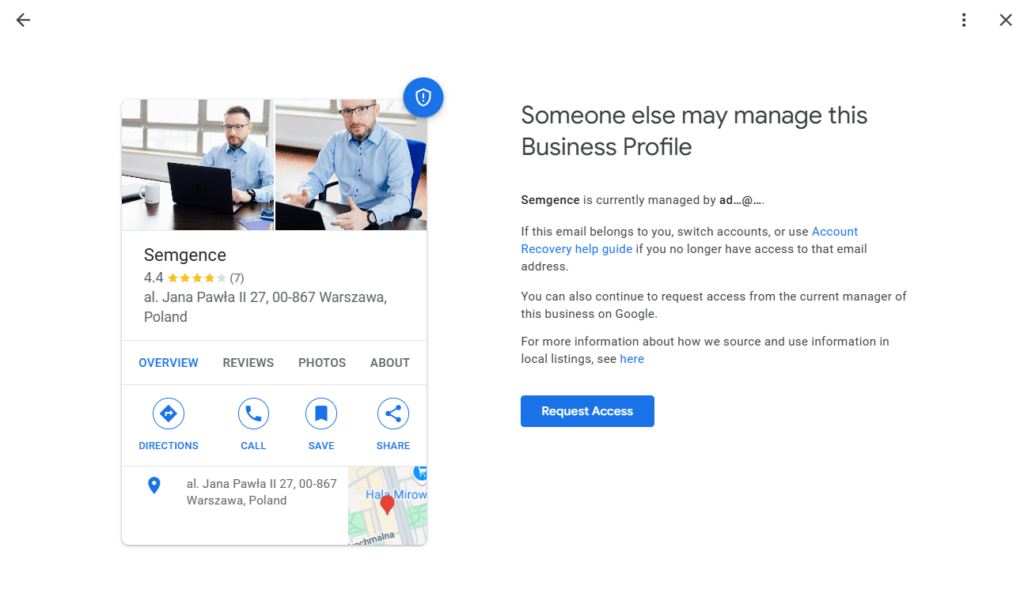 Zgłaszanie praw do profilu wizytówki Google.