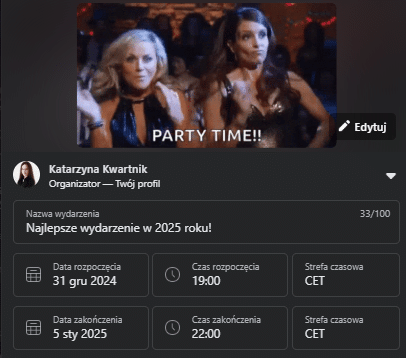 poszczególne etapy tworzenia wydarzenia na Facebooku