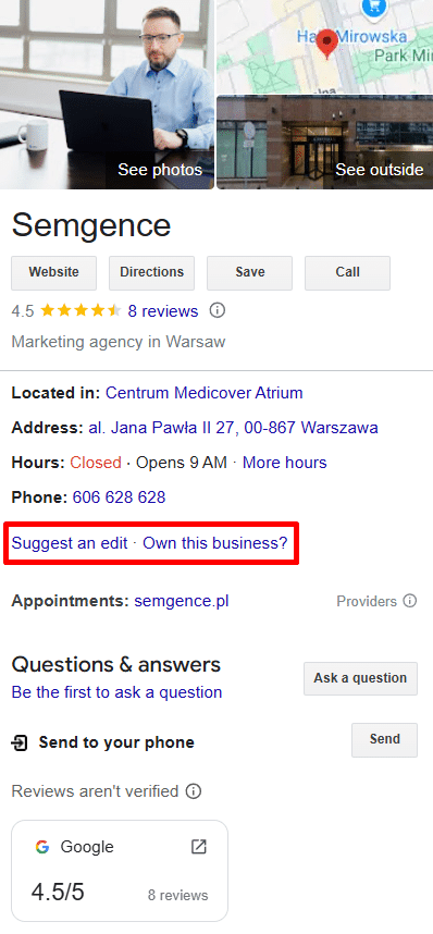 Alternatywny sposób na usunięcie wizytówki Google Moja Firma bez dostępu do niej. 