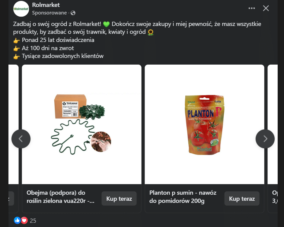 przykład retargetingu na Facebooku