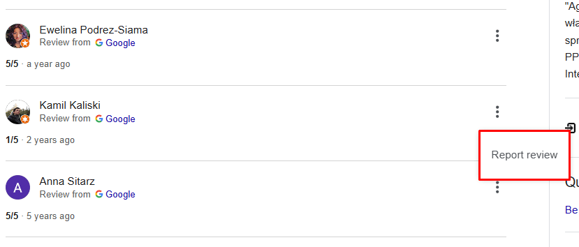 Zgłaszanie opinii w Google Moja Firma.