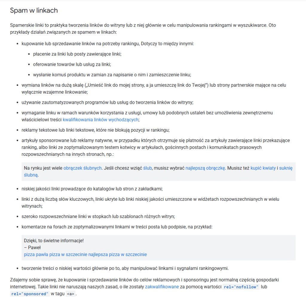 Najważniejsze informacje na temat spamu w linkach.