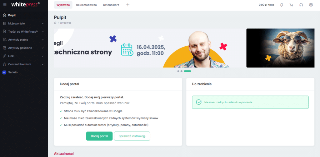 Portal WhitePress służący do współpracy z wydawcami.