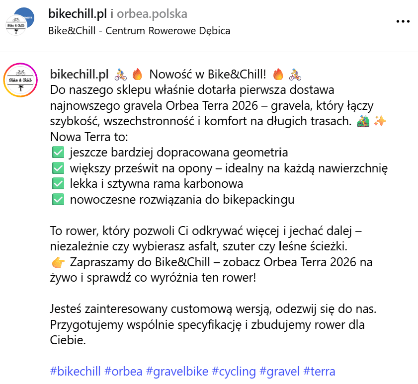 opis posta i hashtagi na Instagramie