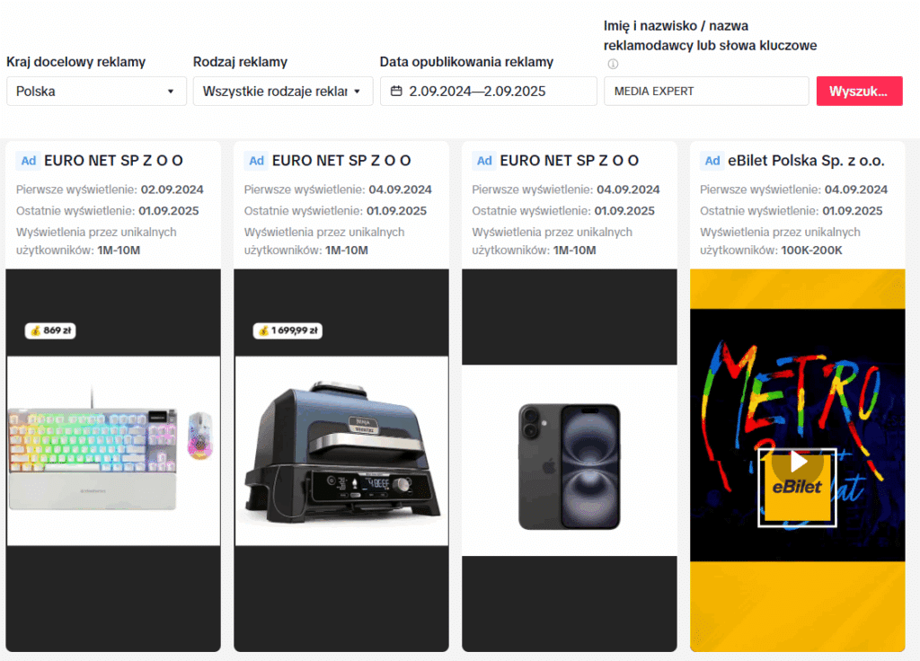 przeglądanie reklam w bibliotece TikToka