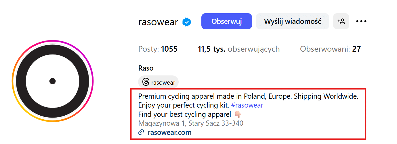 przykładowe bio na Instagramie
