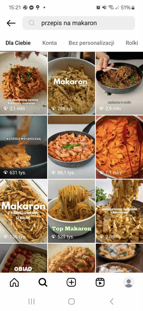 wyszukiwanie na Instagramie