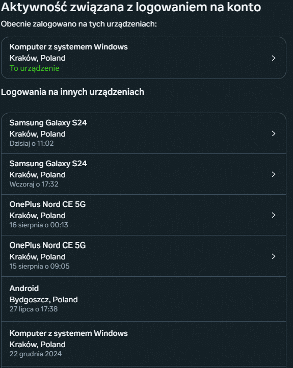 zalogowane urządzenia na Facebooku