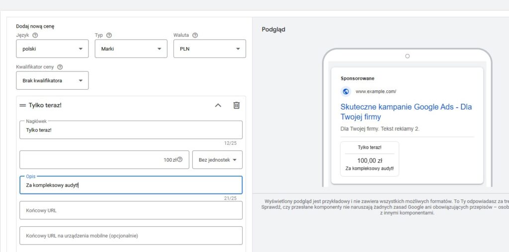 Dodawanie komponentu z ceną