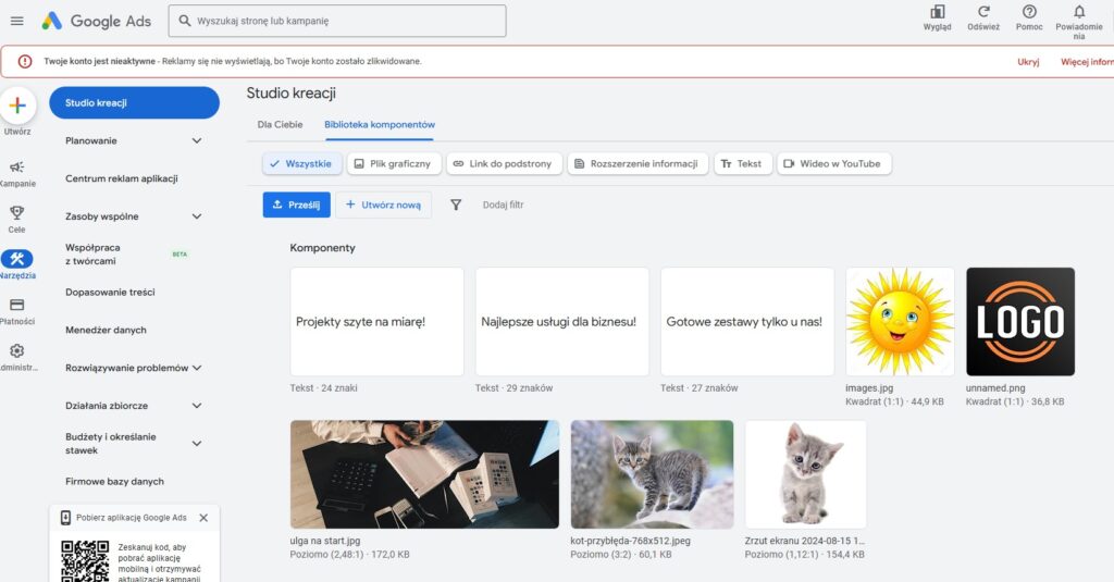 biblioteka komponentów w Google Ads